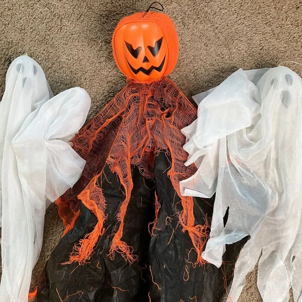 Lot Of 3 Hanging Halloween Decorations 2 Spooky Ghosts And 1 Jack O Lantern